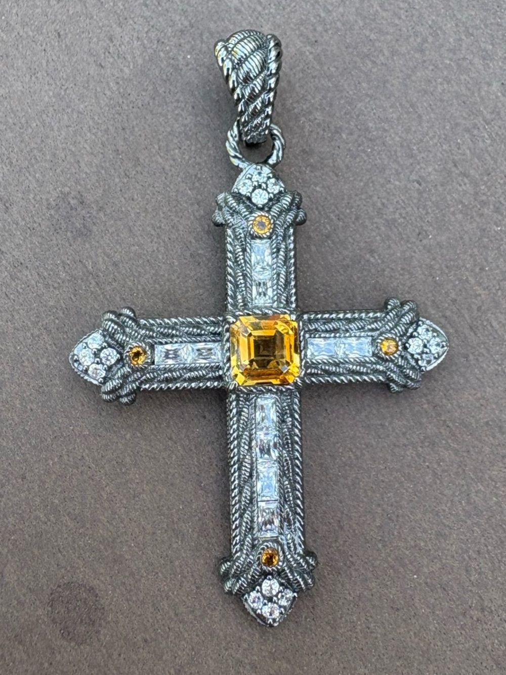 Judith Ripka 925 CZ Sterling Silver Cross Pendant Gunmetal Enhancer pendant - Picture 15 of 17